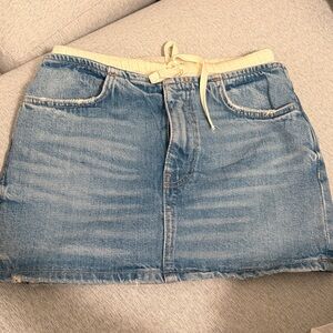 Denim Mini Skirt with Drawstring Waist